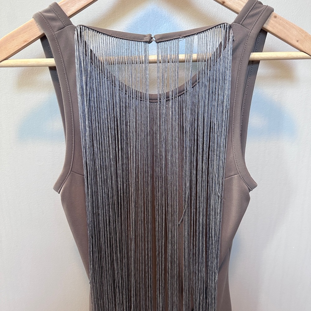 Sam Edelman Taupe Fringe Back Tank Top | Statement Piece | XS